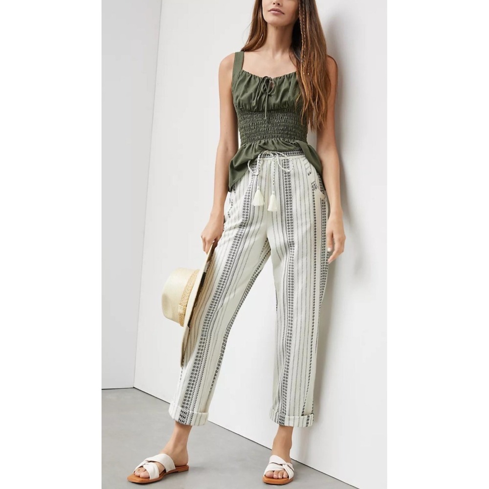 by Anthropologie Essential Beach Pant Cream Black Tribal Stripe Tassel Medium